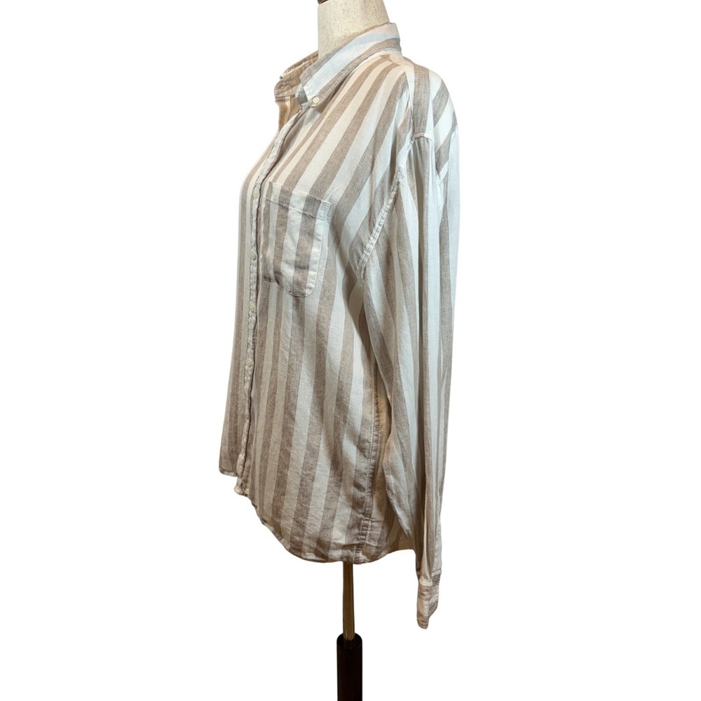 Abercrombie Fitch Linen Striped Oversized Button Up Blouse Medium Coastal Chic - Picture 4 of 7